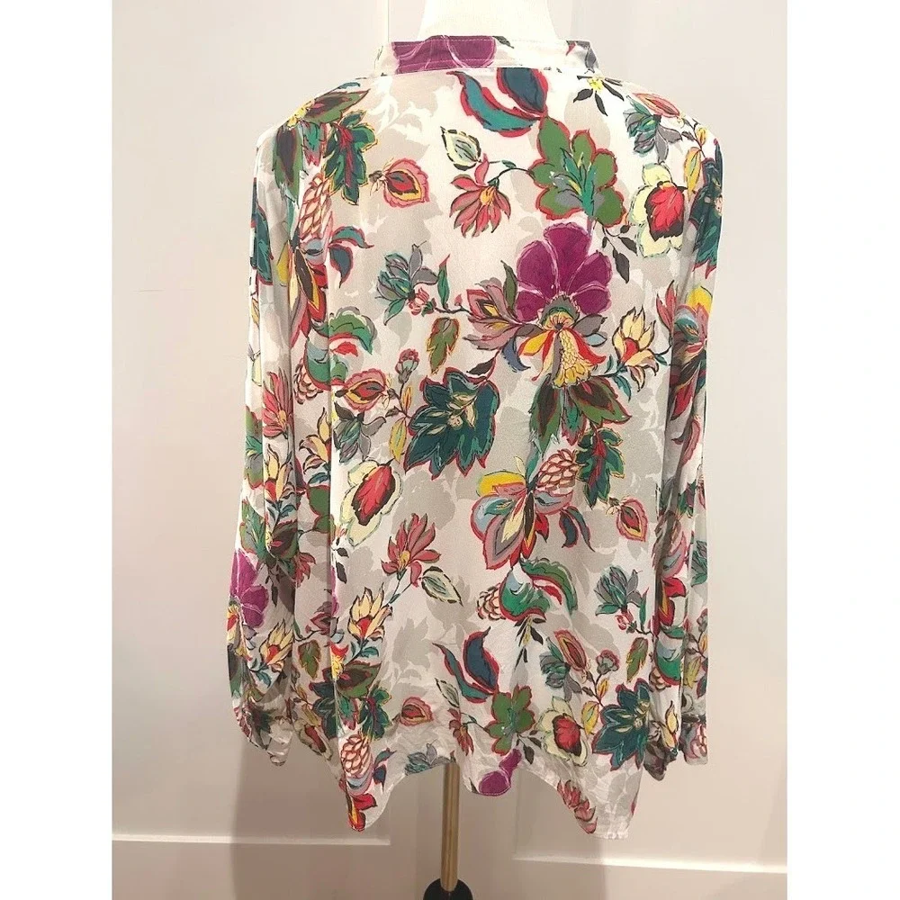 Natori Women's Silk Blend Floral‎ V-Neck Tunic Blouse Multicolor W/Cami Size M - Picture 4 of 8